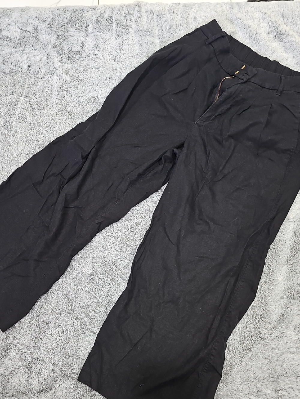 Old Navy Black Linen Pants Small Wide Leg Lightweight Summer Elastic Waist